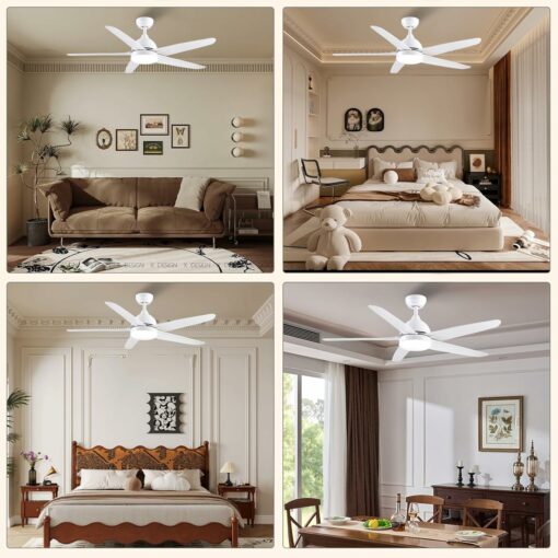 CJOY Ventilatore da Soffitto con Illuminazione e Telecomando Silenzioso, LED Lampada con Ventilatore Bianco 132 cm 5 pale, Ventilatore Plafoniera Luce Camera da Letto Soggiorno